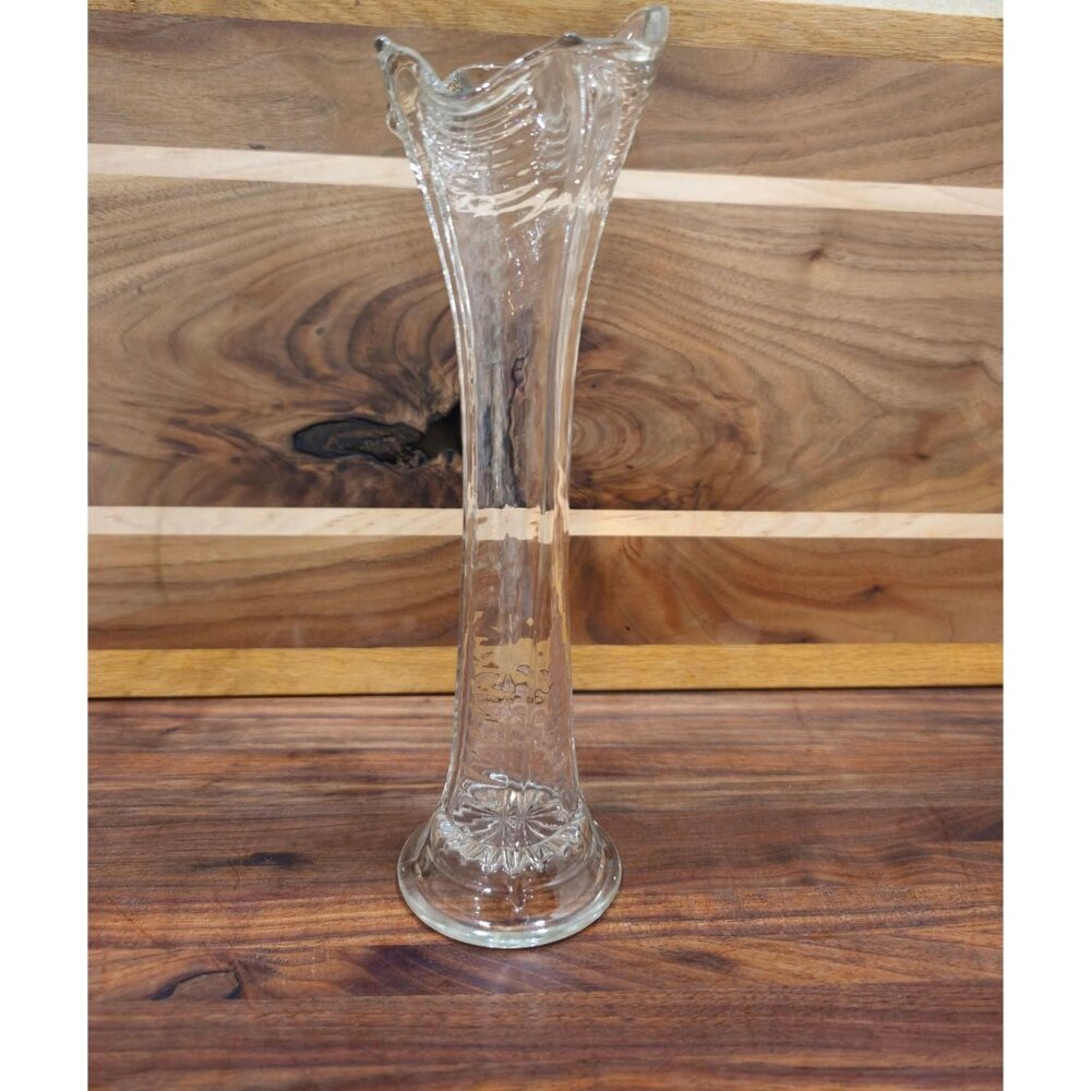 Antique L. E. Smith Clear Iridescent Carnival Glass Swung Vase